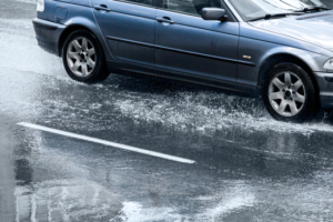 car hydroplaning in the rain