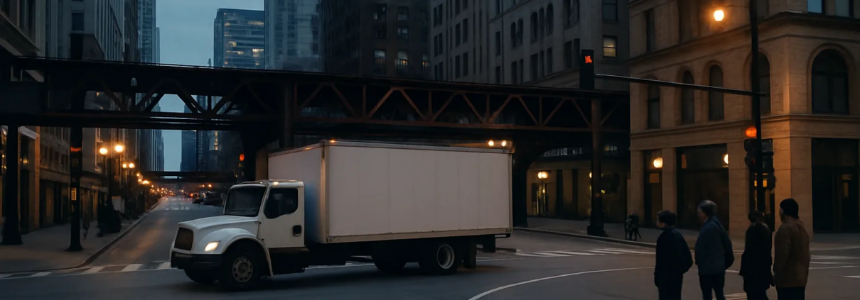 Chicago truck-pedestrian accident lawyer guide showing a truck near an urban crosswalk