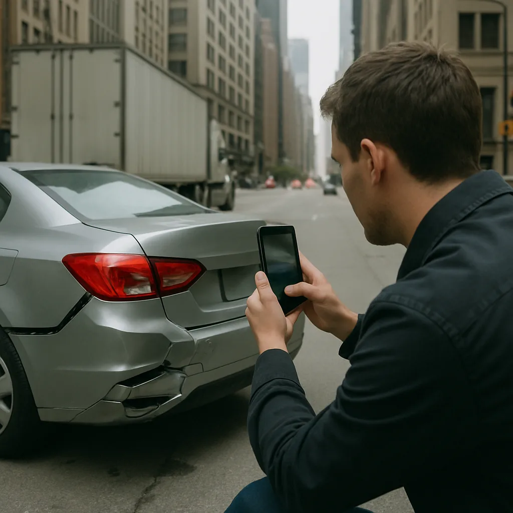 Documenting vehicle damage after a Chicago rear-end truck collision