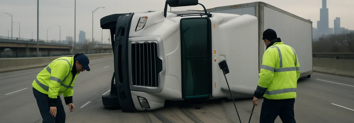 Chicago truck rollover accident lawyer investigation of a commercial truck crash scene