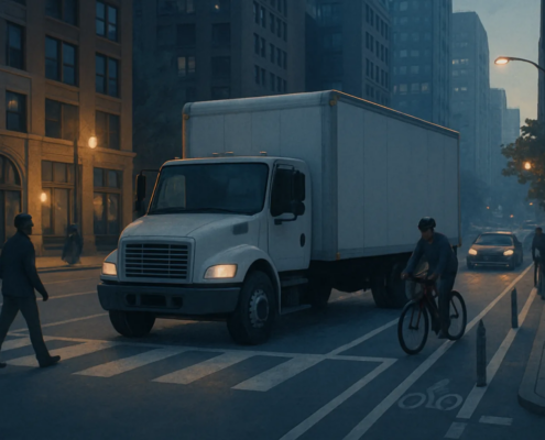 Chicago parked truck accident lawyer article showing a truck blocking drivers’ sight lines