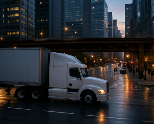 Chicago distracted truck driver accident lawyer examining a commercial truck crash scene