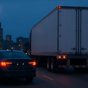 Chicago underride truck accident lawyer guide showing a tractor-trailer rear guard on an urban roadway