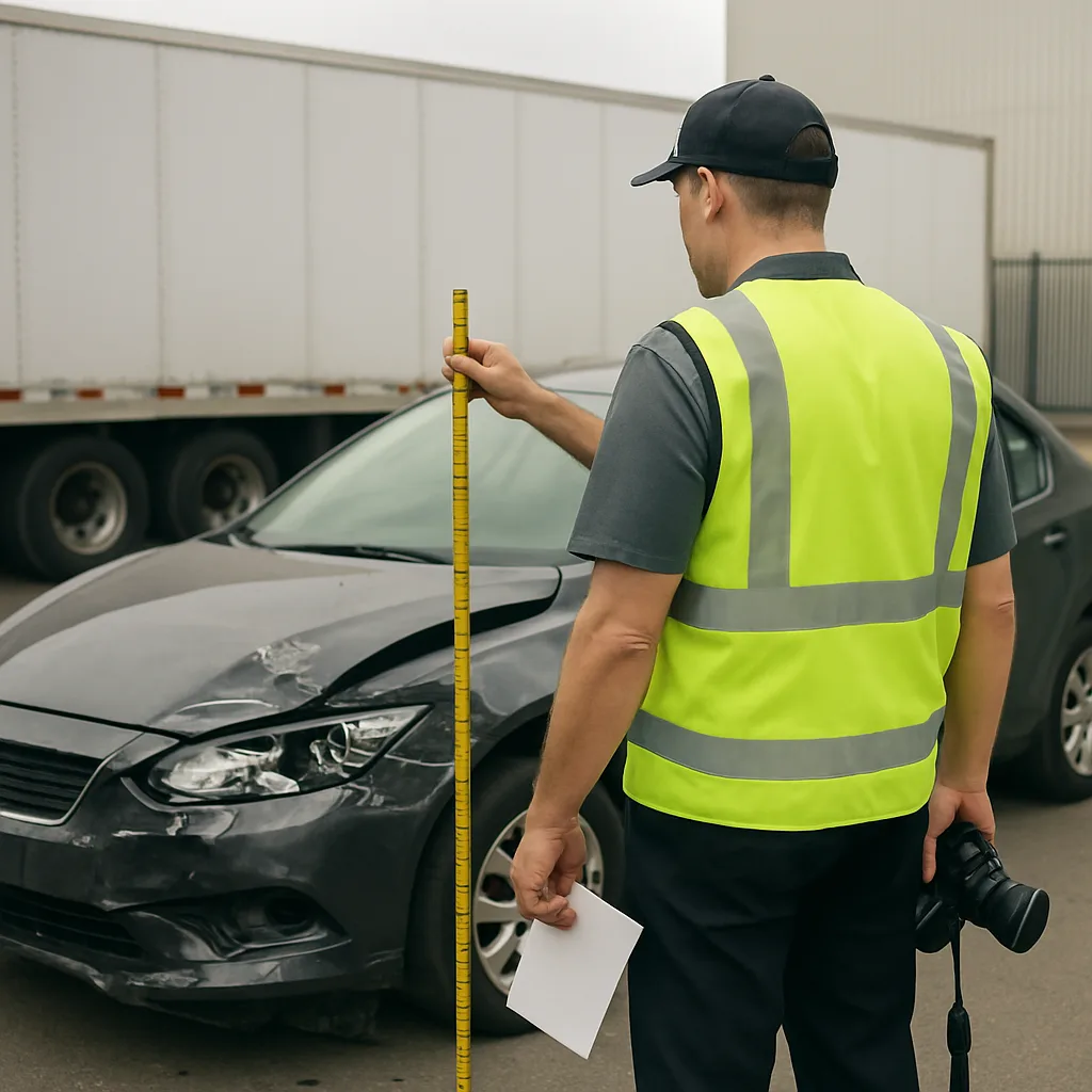Evidence inspection of a passenger vehicle and trailer after a Chicago underride crash