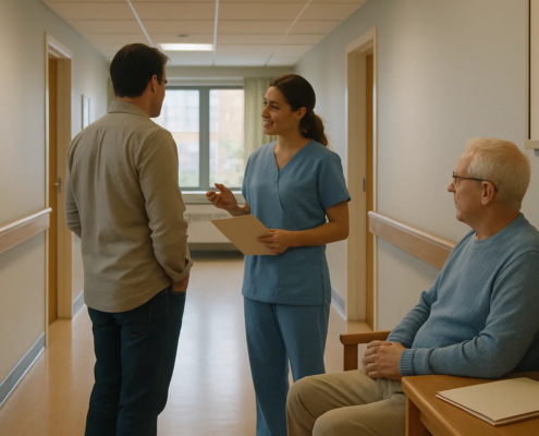 Chicago nursing home fall lawyer guide showing family discussing resident safety after a serious fall