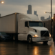 Truck brake failure lawyer Chicago article image showing a commercial truck stopped at a city intersection