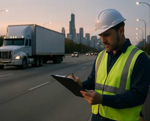Chicago truck accident broker liability investigation with tractor-trailer and city roadway