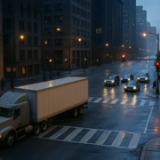 Chicago truck red-light accident lawyer article image showing a commercial truck at an urban intersection