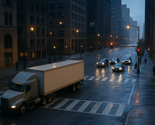Chicago truck red-light accident lawyer article image showing a commercial truck at an urban intersection