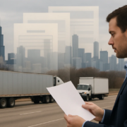 Chicago truck accident insurance coverage with commercial trucks on a city roadway