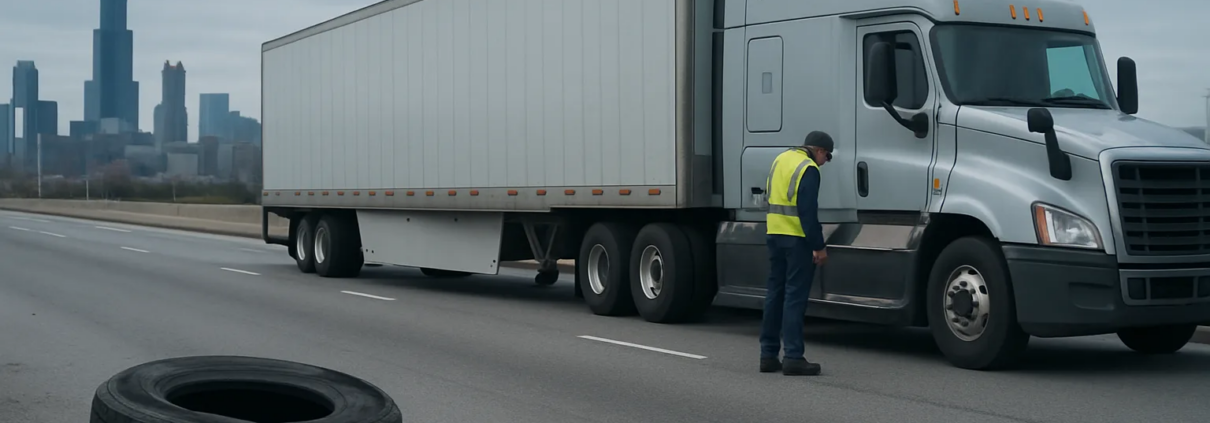 Chicago truck tire blowout lawyer examining tire failure evidence after a commercial truck crash