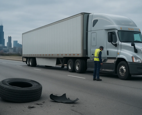 Chicago truck tire blowout lawyer examining tire failure evidence after a commercial truck crash