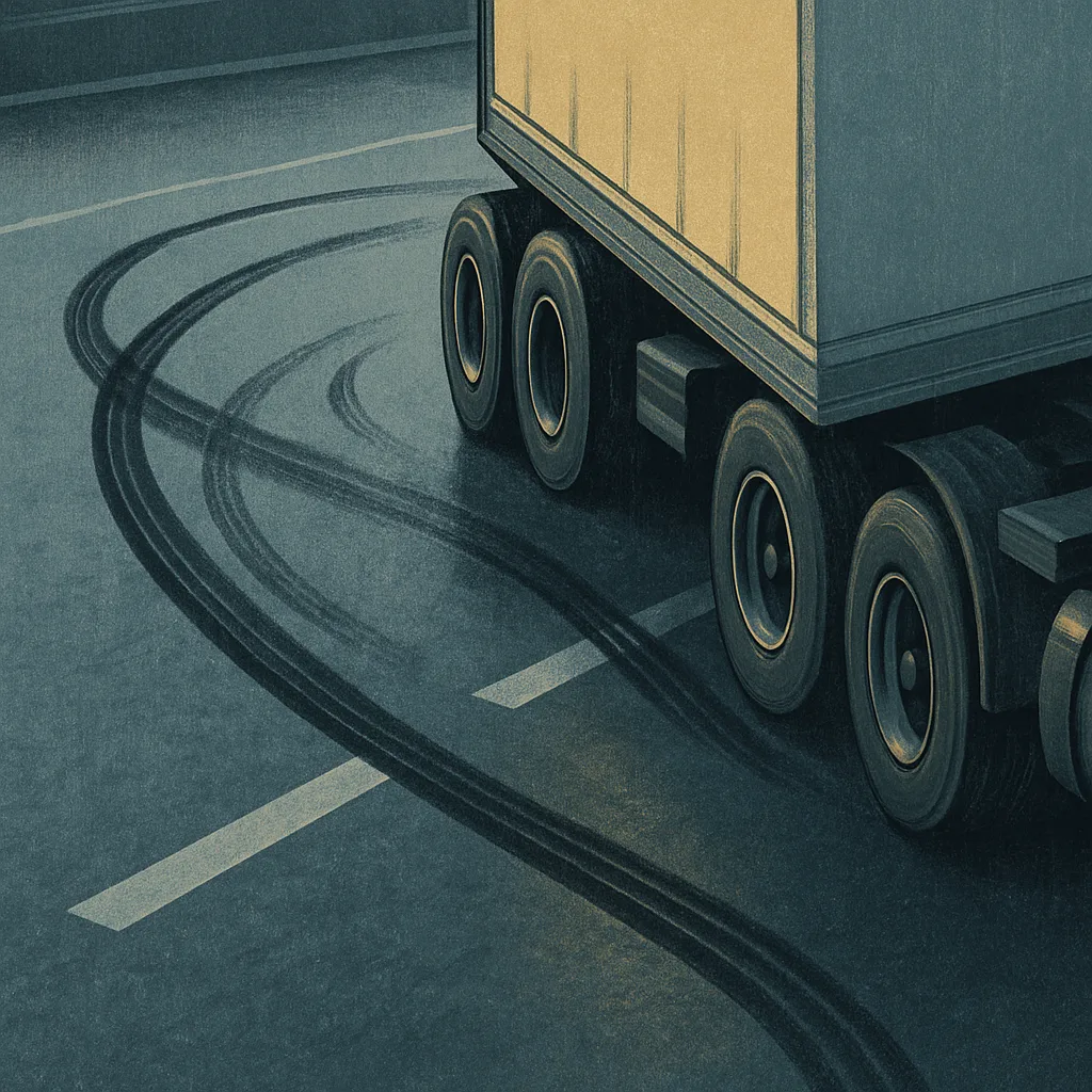 Skid marks and trailer position after a Chicago truck jackknife accident