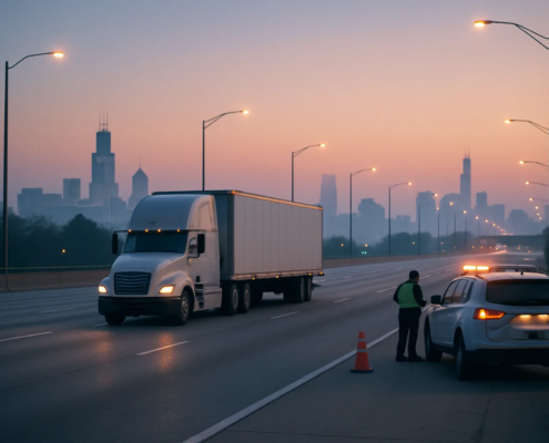 Chicago truck driver fatigue accident lawyer reviewing a commercial truck crash scene