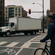 Chicago truck right turn near a cyclist and crosswalk