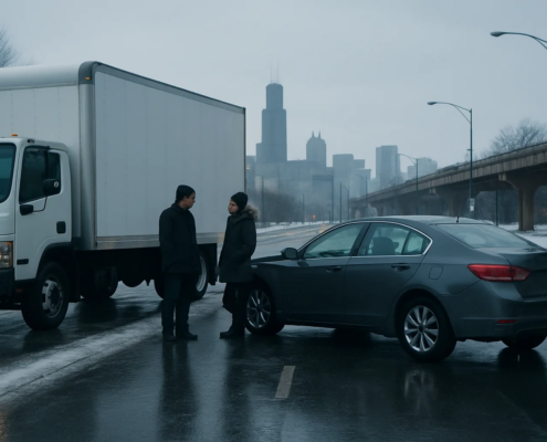 Chicago winter truck accident liability on a snowy roadway after a collision