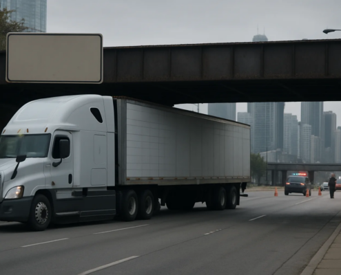 Chicago truck bridge strike accident lawyer explains a truck stopped near a low-clearance bridge
