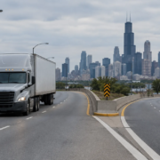 Chicago wrong-way truck accident liability represented by an unmarked truck near an urban roadway entrance